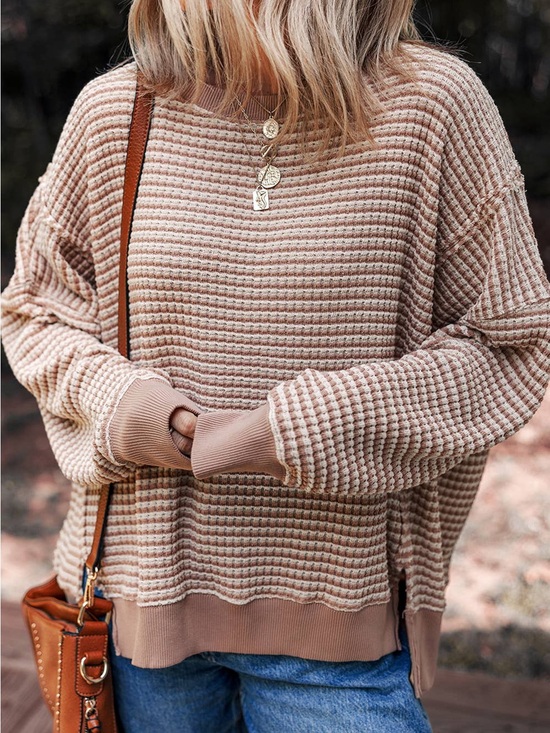 American Eagle Outfitters Sweaters - Waffle Knit Crewneck Sweater in Taupe Beige